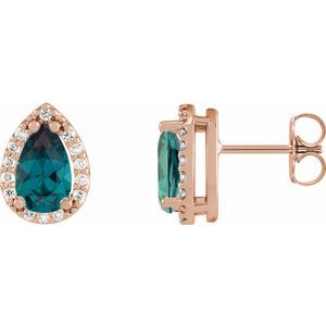 14K Rose Gold Lab-Grown Alexandrite & 1/10 CTW Natural Diamond Halo-Style Earrings
