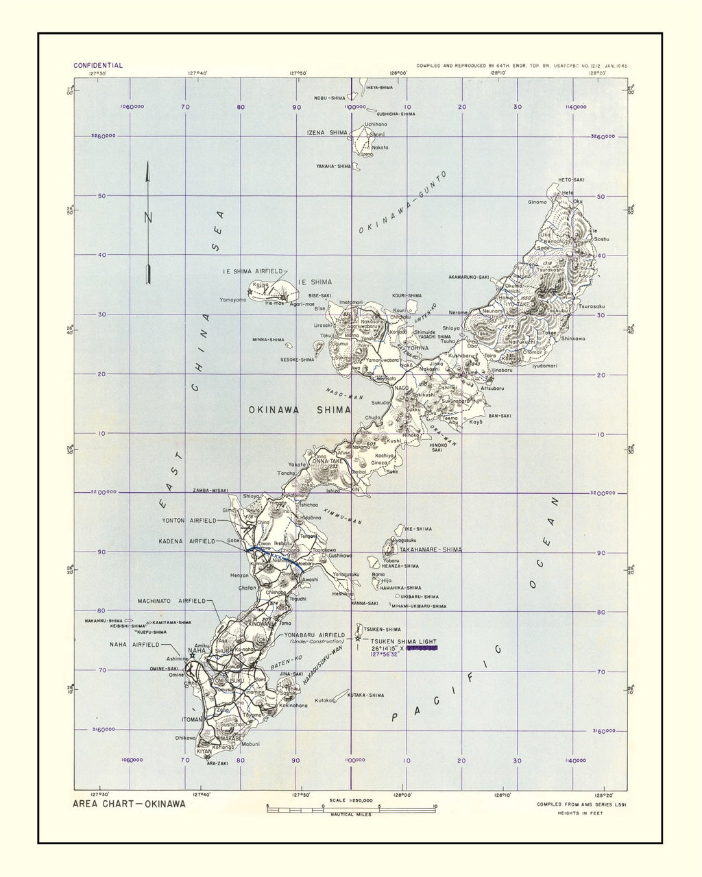 Vintage Okinawa World War II Map 1945