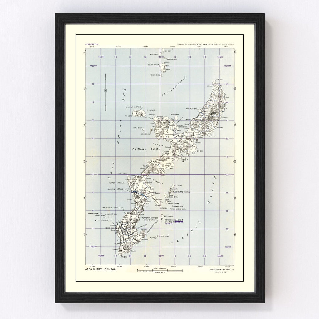 Vintage Okinawa World War II Map 1945