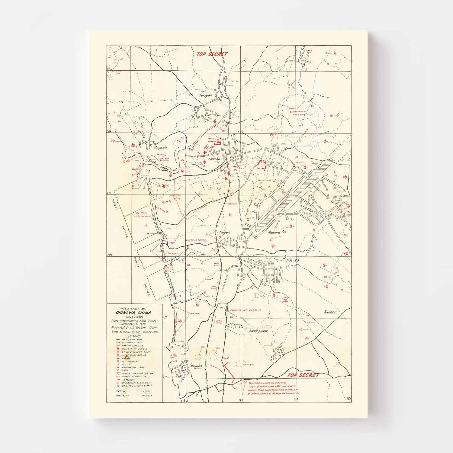 Vintage Okinawa Intelligence Map 1945