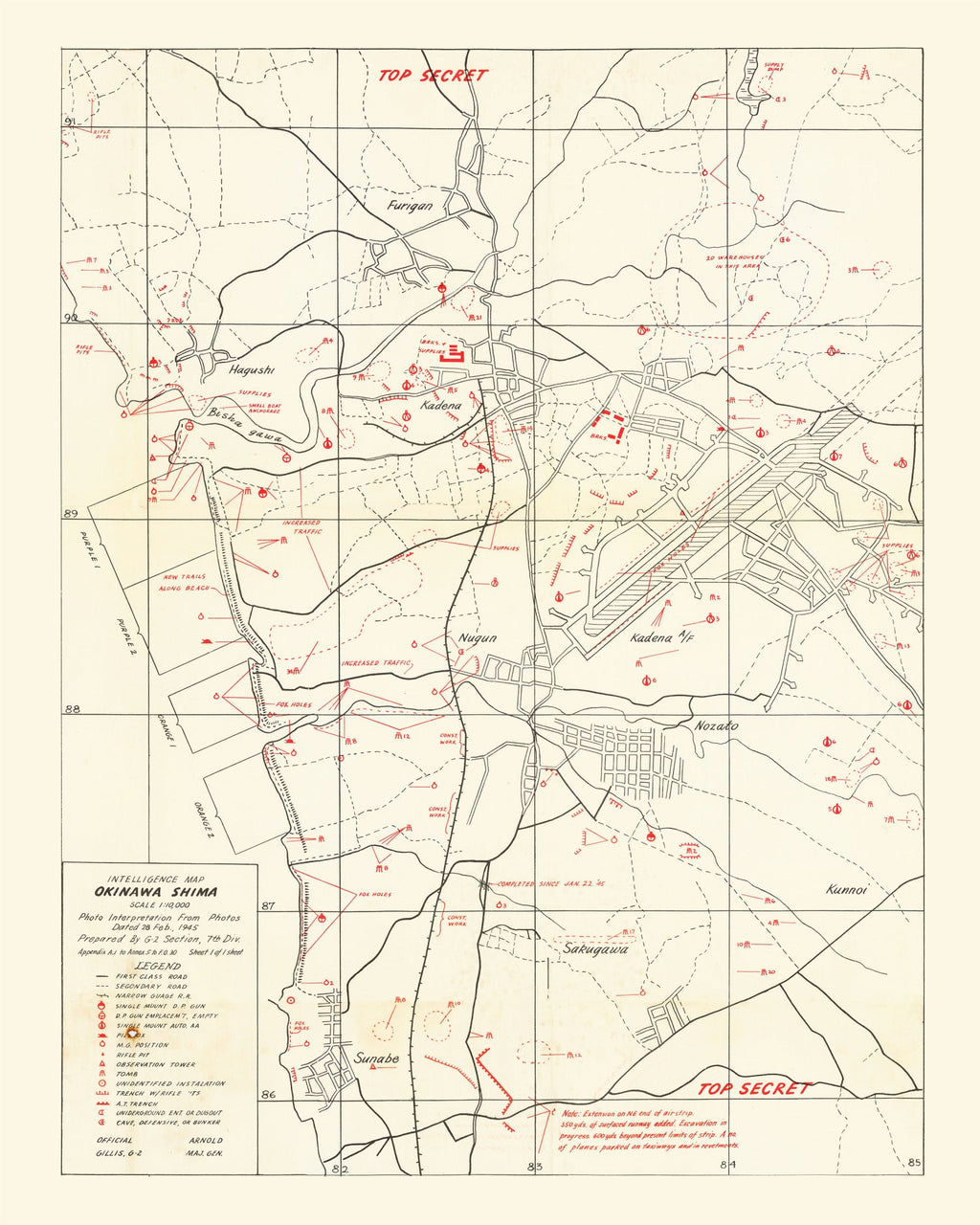 Vintage Okinawa Intelligence Map 1945
