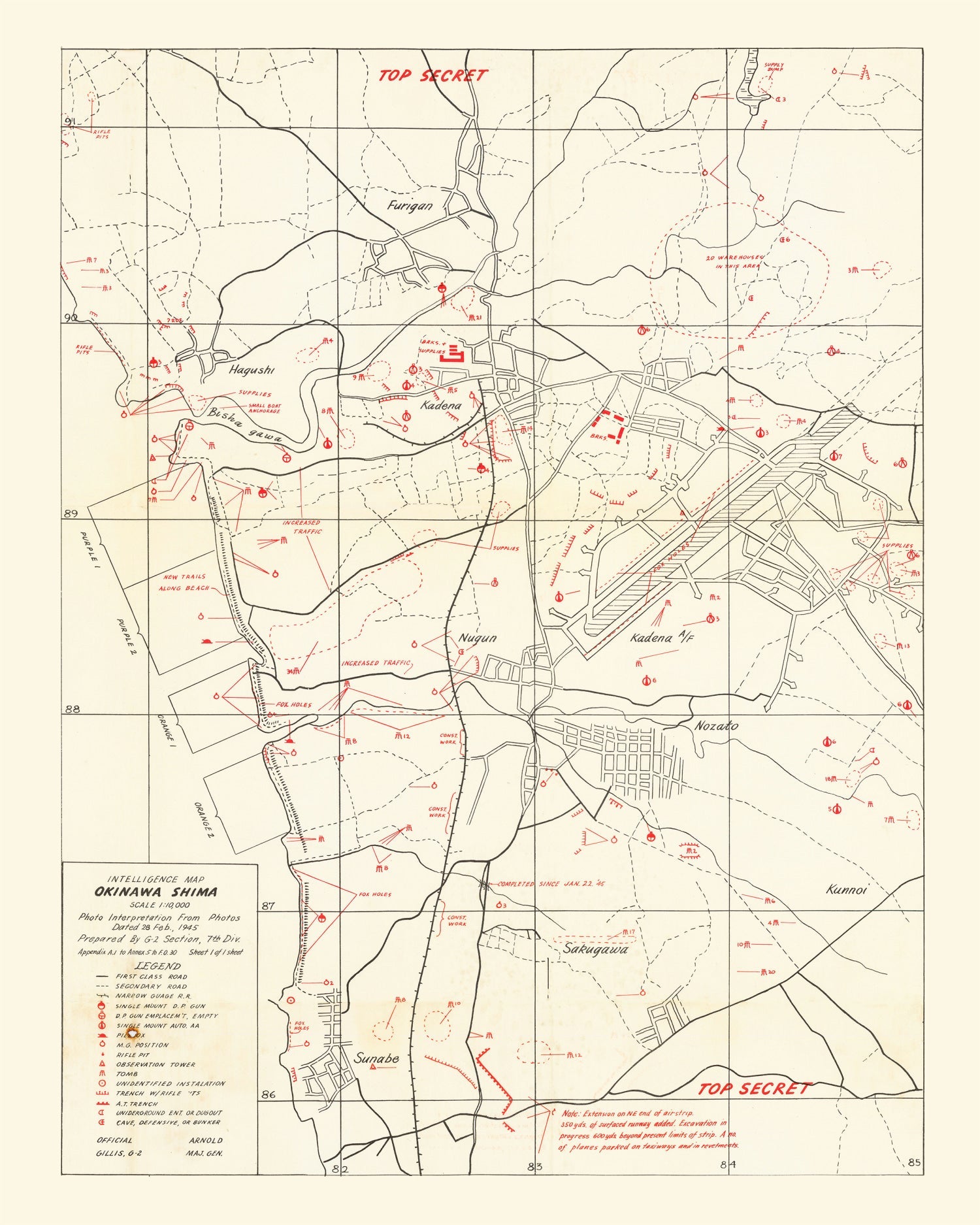 Vintage Okinawa Intelligence Map 1945
