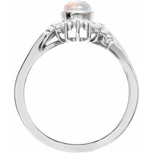 14K White Gold Natural Rainbow Moonstone & 1/2 CTW Natural Diamond Halo-Style Ring