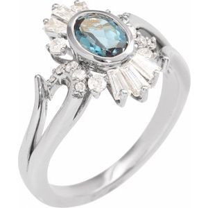 14K White Gold Natural London Blue Topaz & 1/2 CTW Natural Diamond Halo-Style Ring