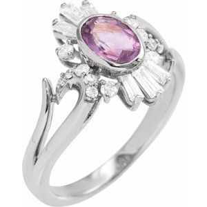 14K White Gold Natural Amethyst & 1/2 CTW Natural Diamond Halo-Style Ring