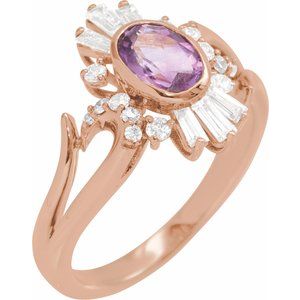 14K Rose Gold Natural Amethyst & 1/2 CTW Natural Diamond Halo-Style Ring