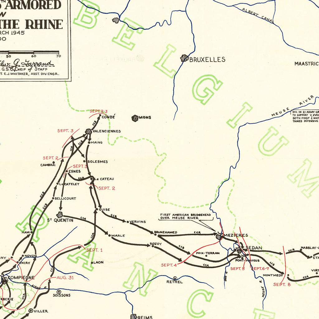 Vintage 5th Armored Victory Division Map 1945