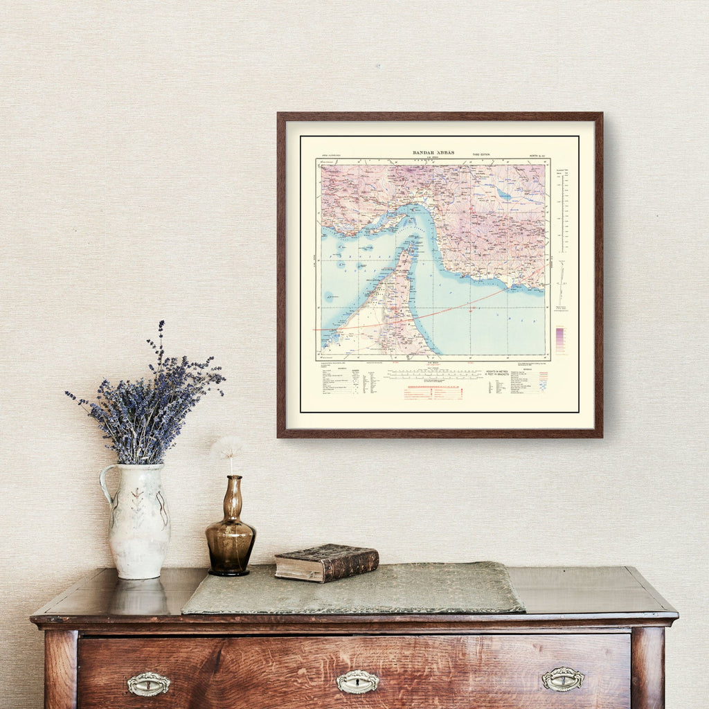 Vintage Bandar Abbas Strait of Hormuz Map 1945