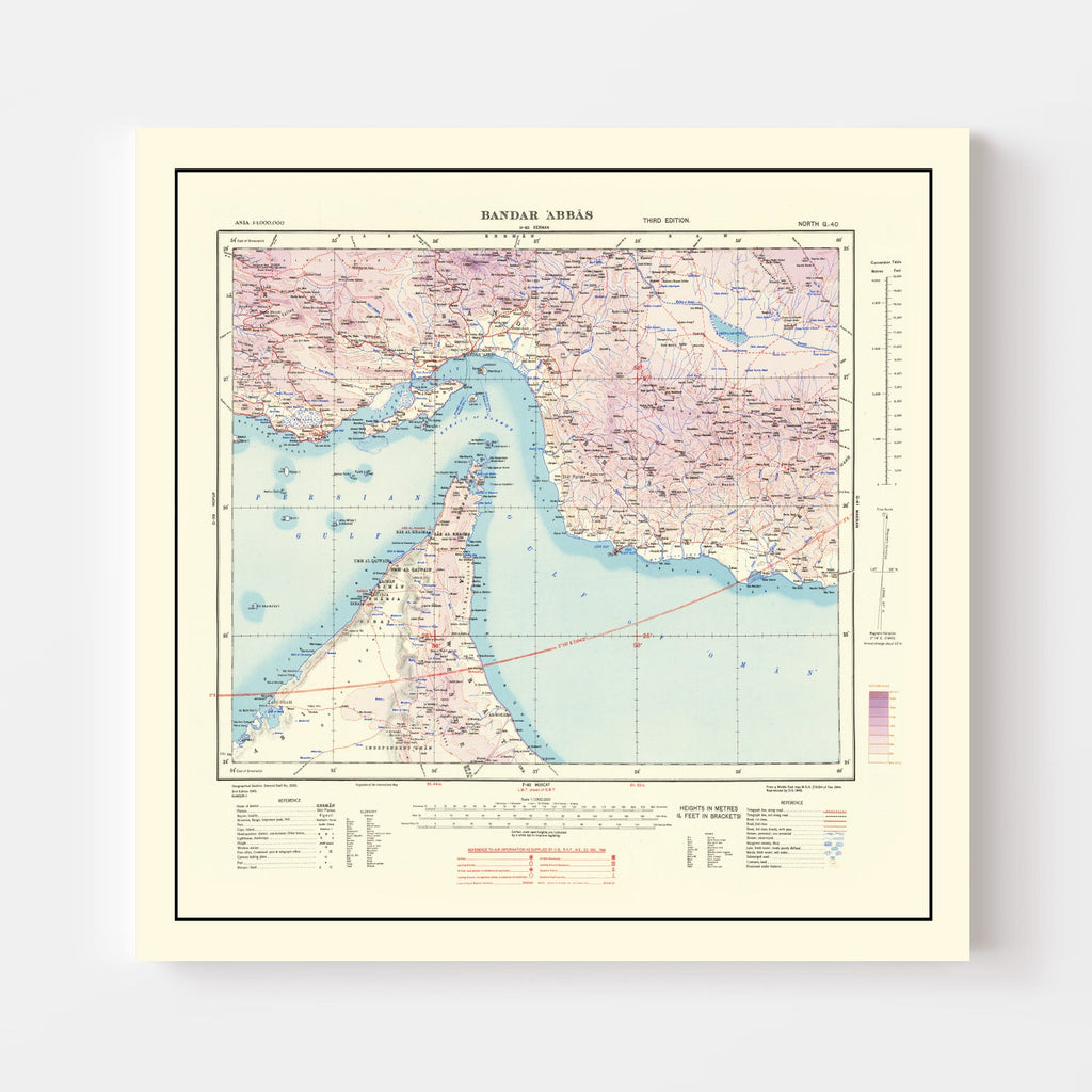 Vintage Bandar Abbas Strait of Hormuz Map 1945