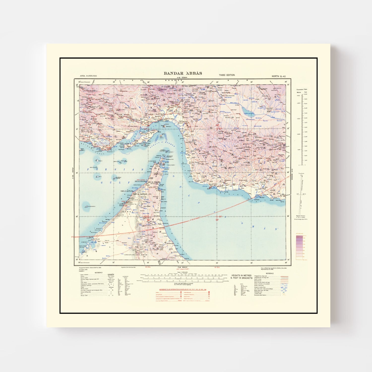 Vintage Bandar Abbas Strait of Hormuz Map 1945