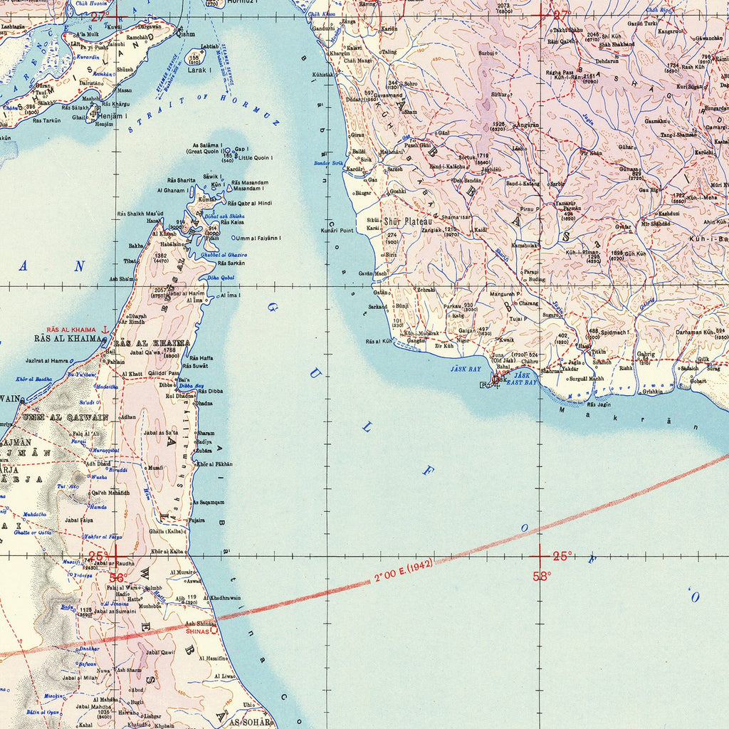 Vintage Bandar Abbas Strait of Hormuz Map 1945