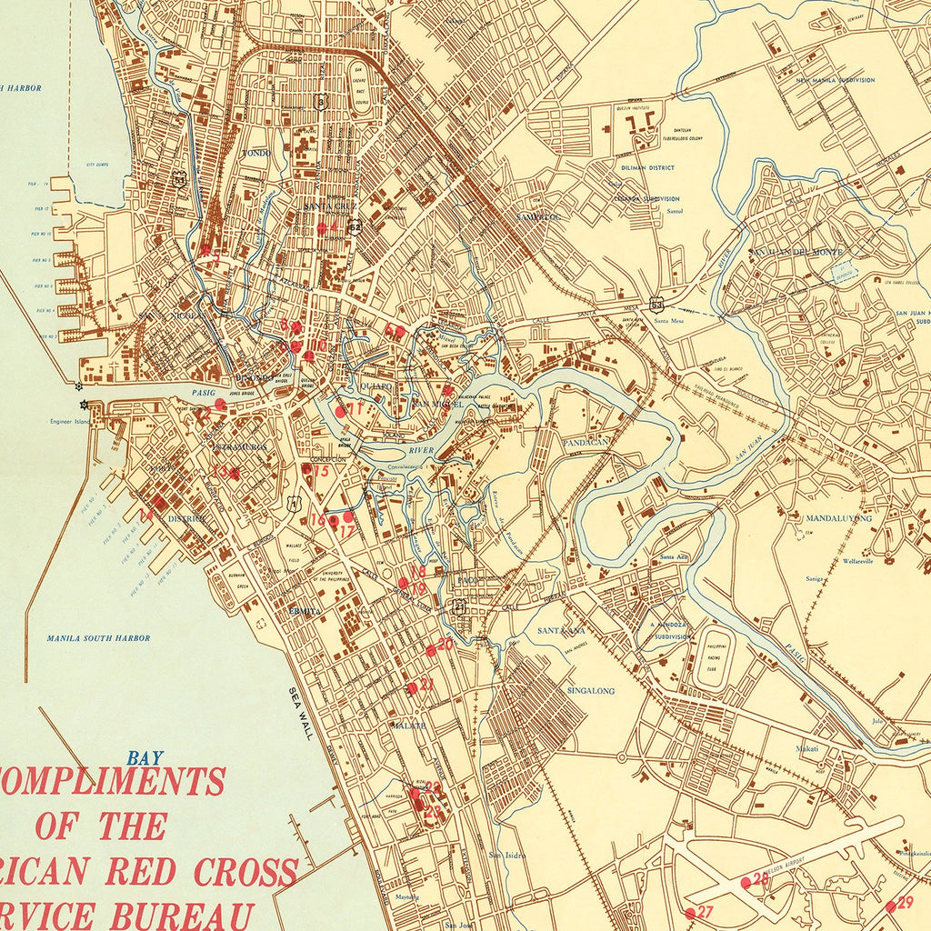 Vintage Map of Manila, Philippines 1945