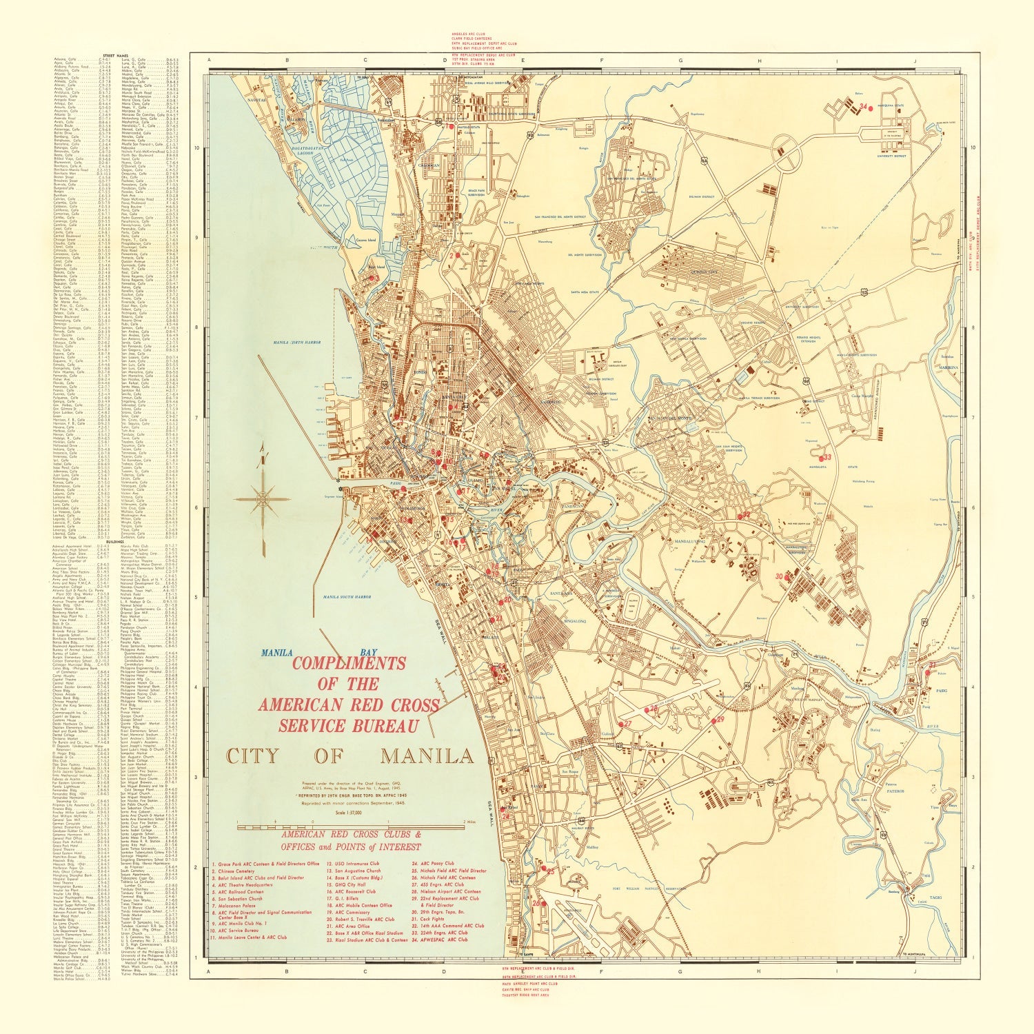 Vintage Map of Manila, Philippines 1945
