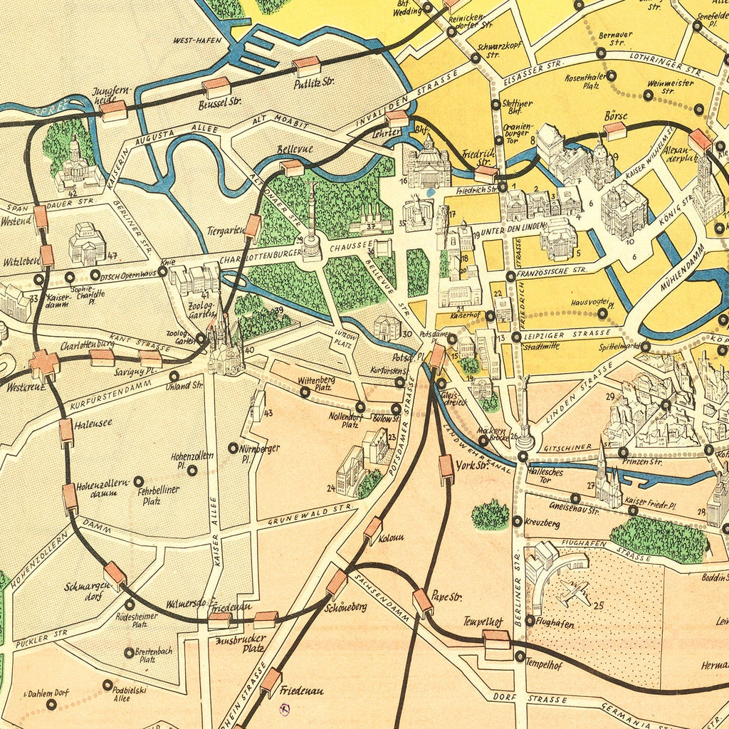 Vintage Map of Berlin, Germany 1945
