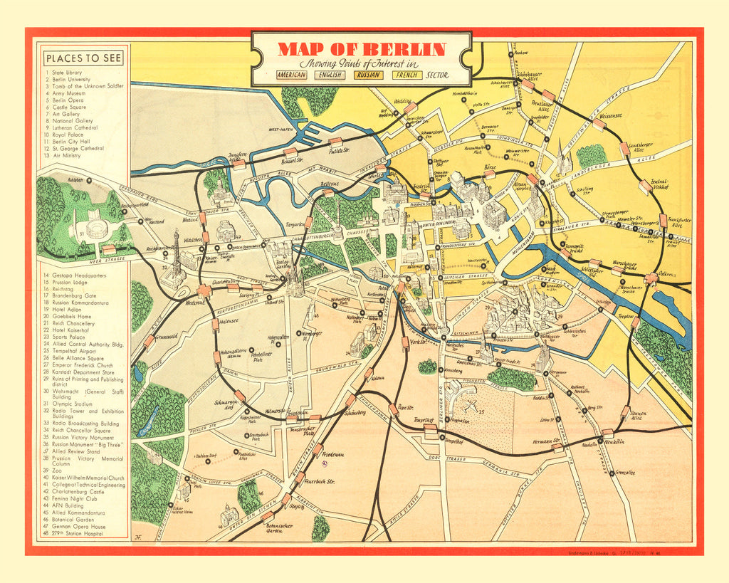 Vintage Map of Berlin, Germany 1945