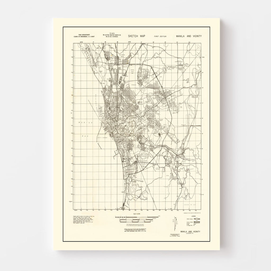 Vintage Manila Philippines World War II Map 1945