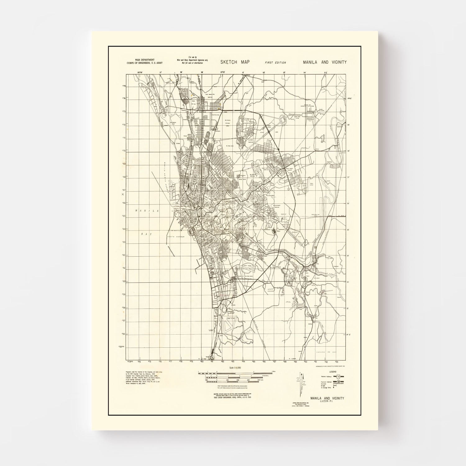 Vintage Manila Philippines World War II Map 1945