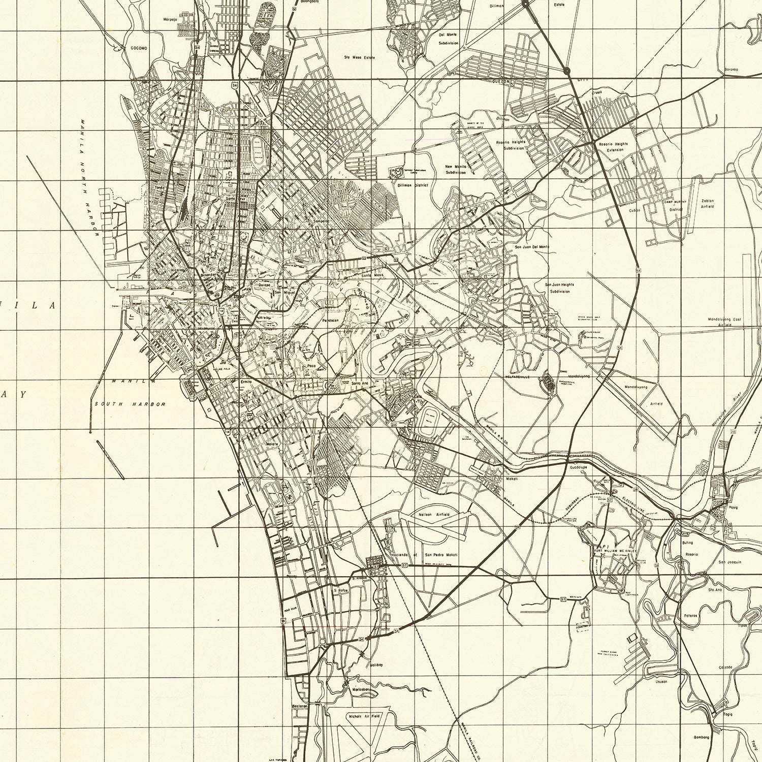 Vintage Manila Philippines World War II Map 1945