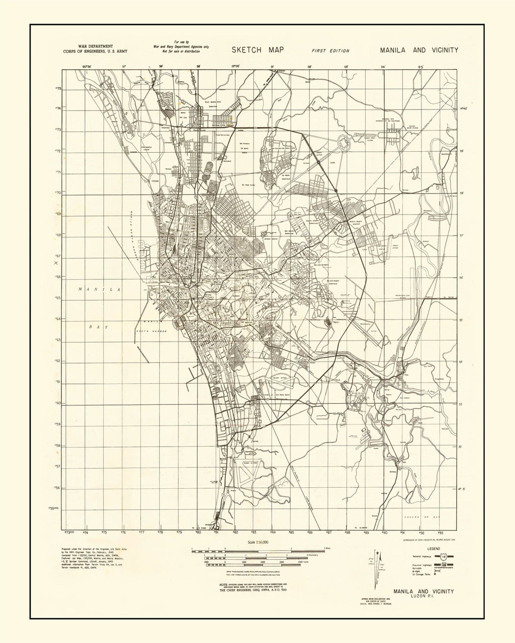 Vintage Manila Philippines World War II Map 1945