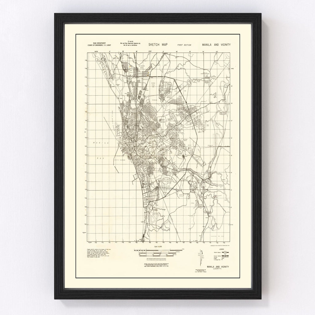 Vintage Manila Philippines World War II Map 1945