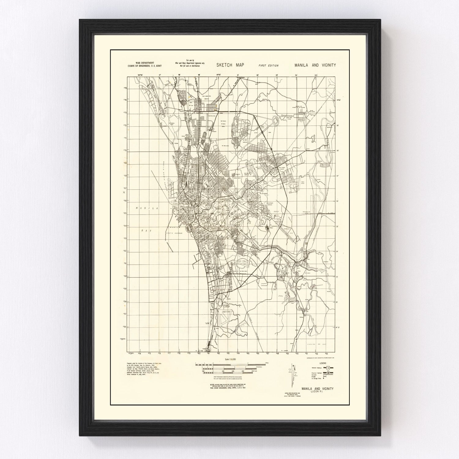 Vintage Manila Philippines World War II Map 1945