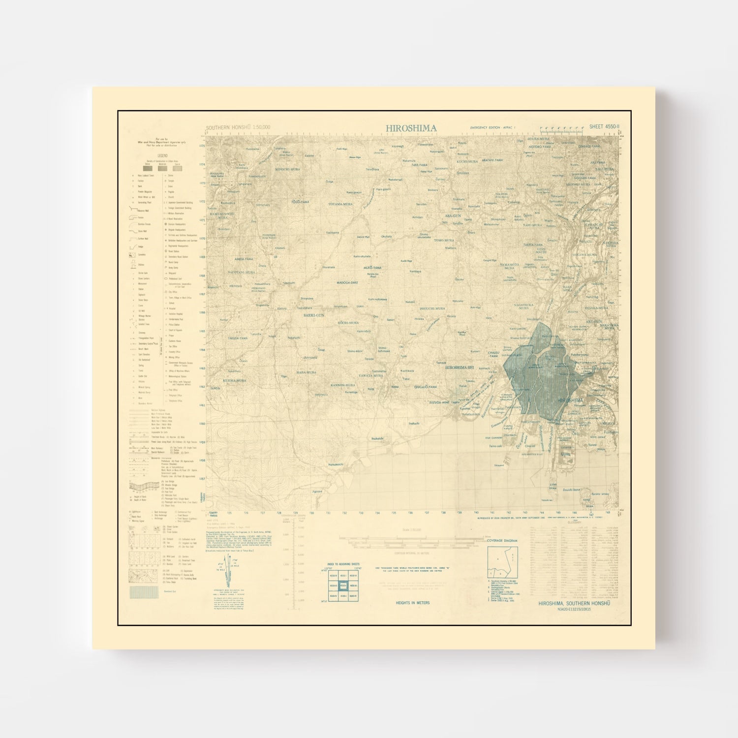 Vintage Hiroshima Bombing Map 1945