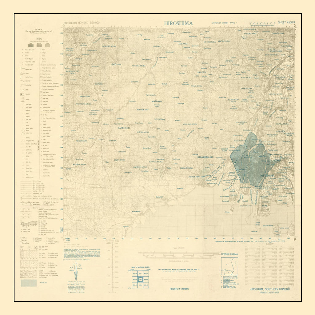 Vintage Hiroshima Bombing Map 1945