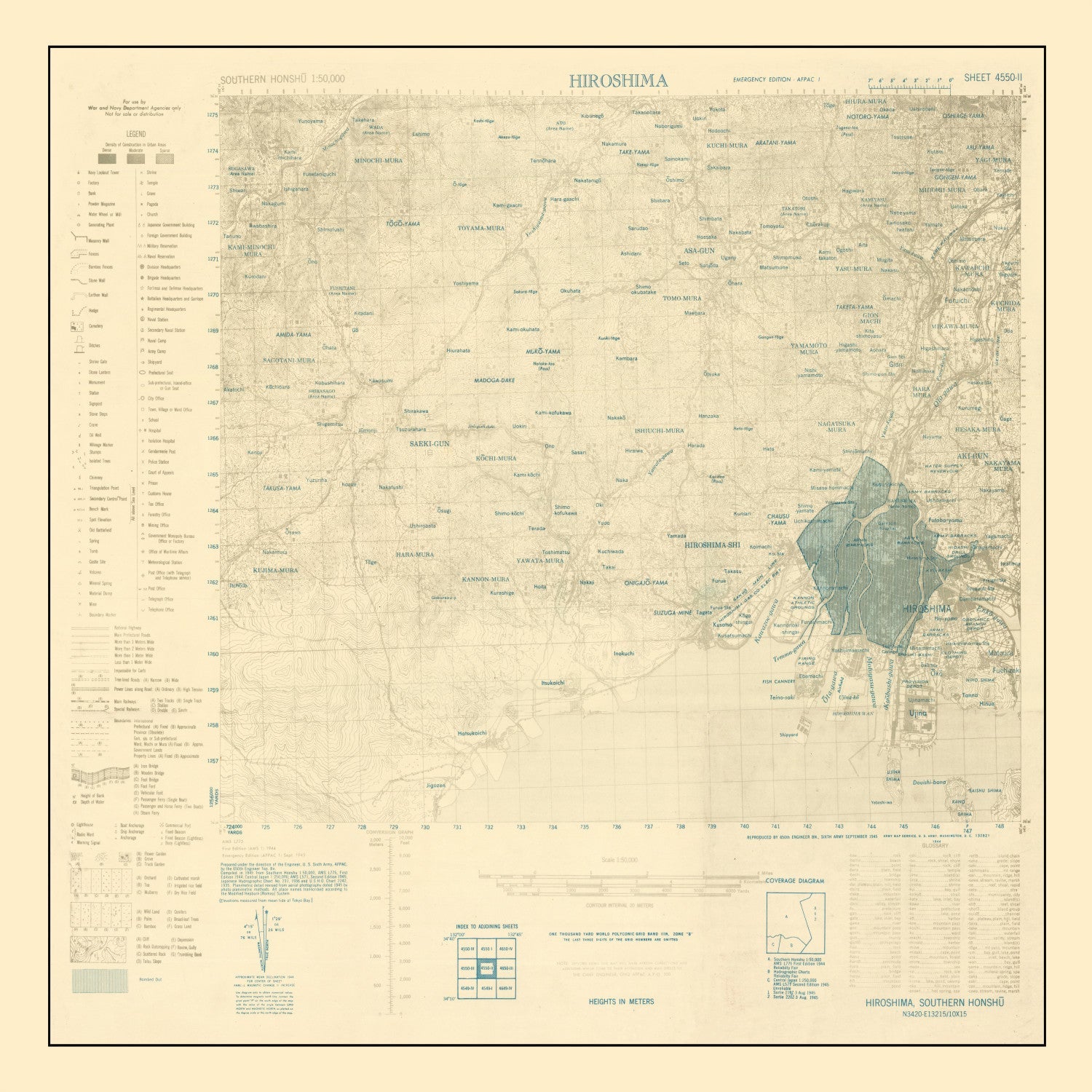 Vintage Hiroshima Bombing Map 1945