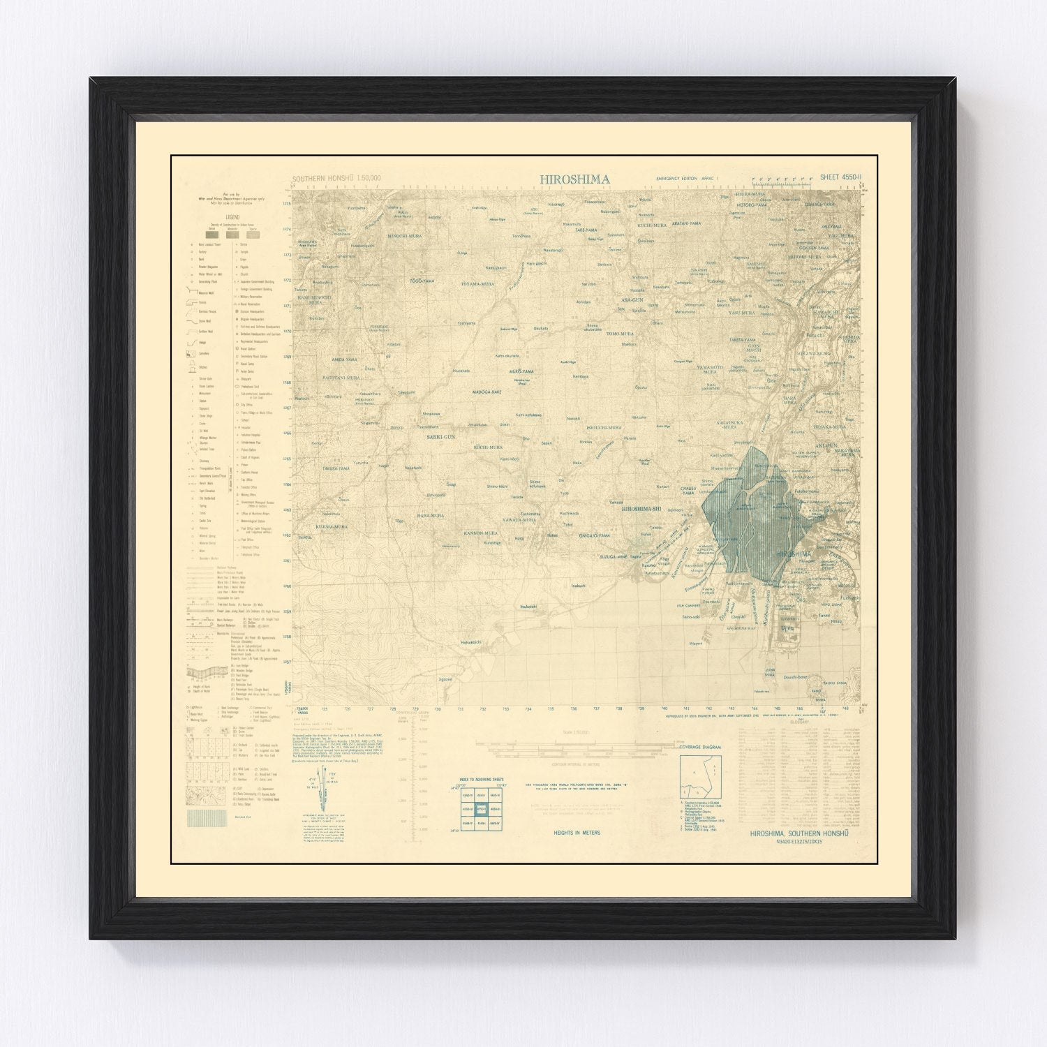Vintage Hiroshima Bombing Map 1945