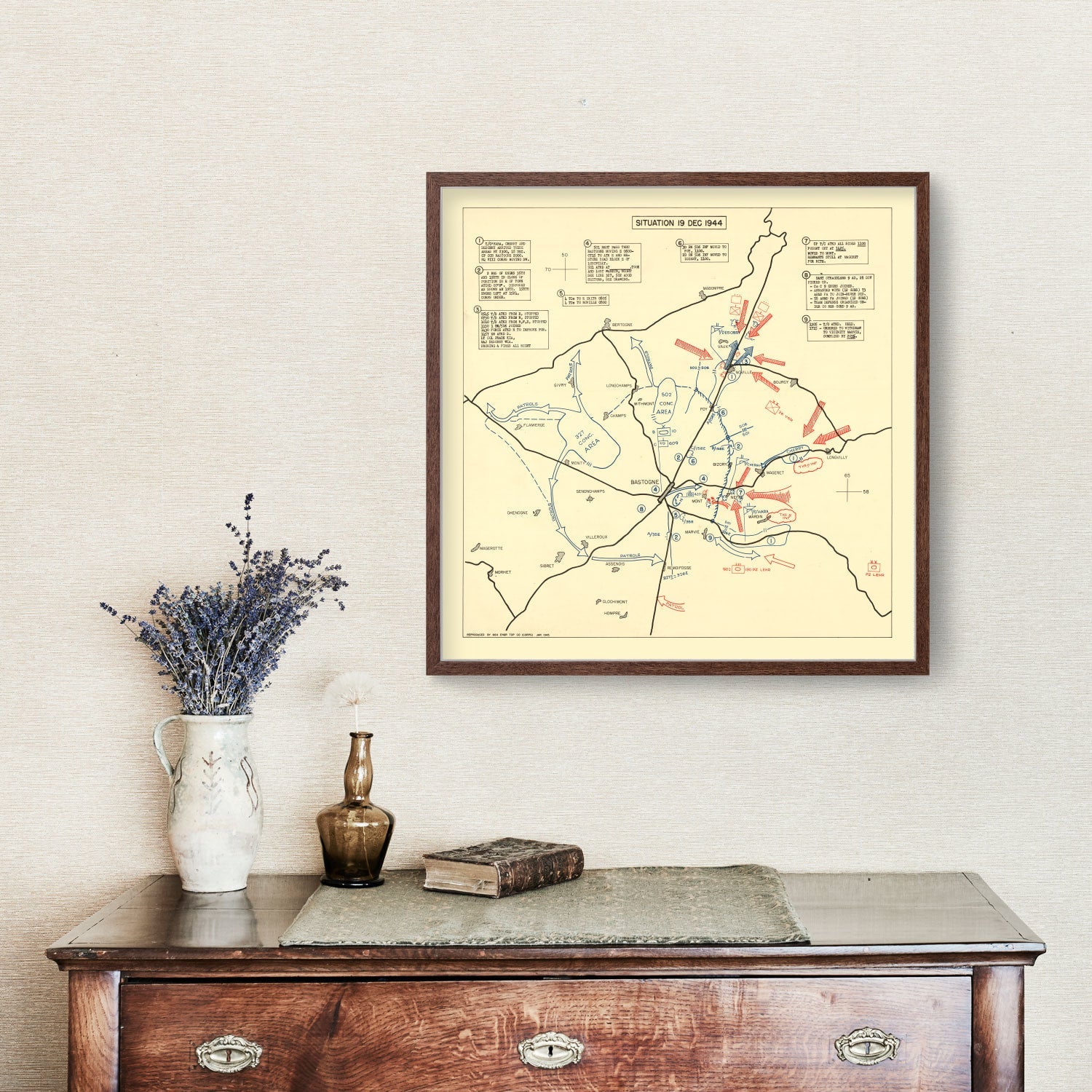 Vintage Battle of Bastogne Map 1944