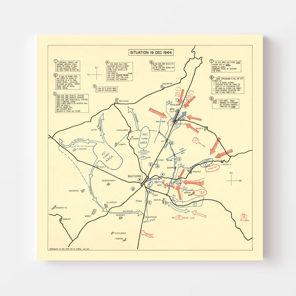 Vintage Battle of Bastogne Map 1944