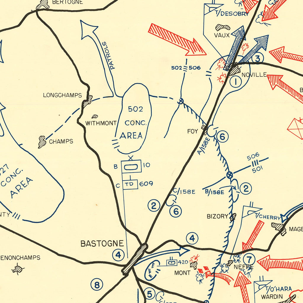 Vintage Battle of Bastogne Map 1944