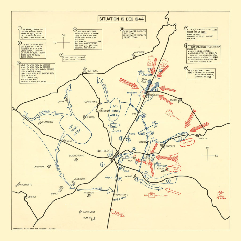 Vintage Battle of Bastogne Map 1944