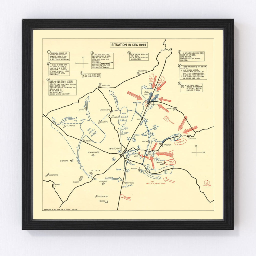 Vintage Battle of Bastogne Map 1944