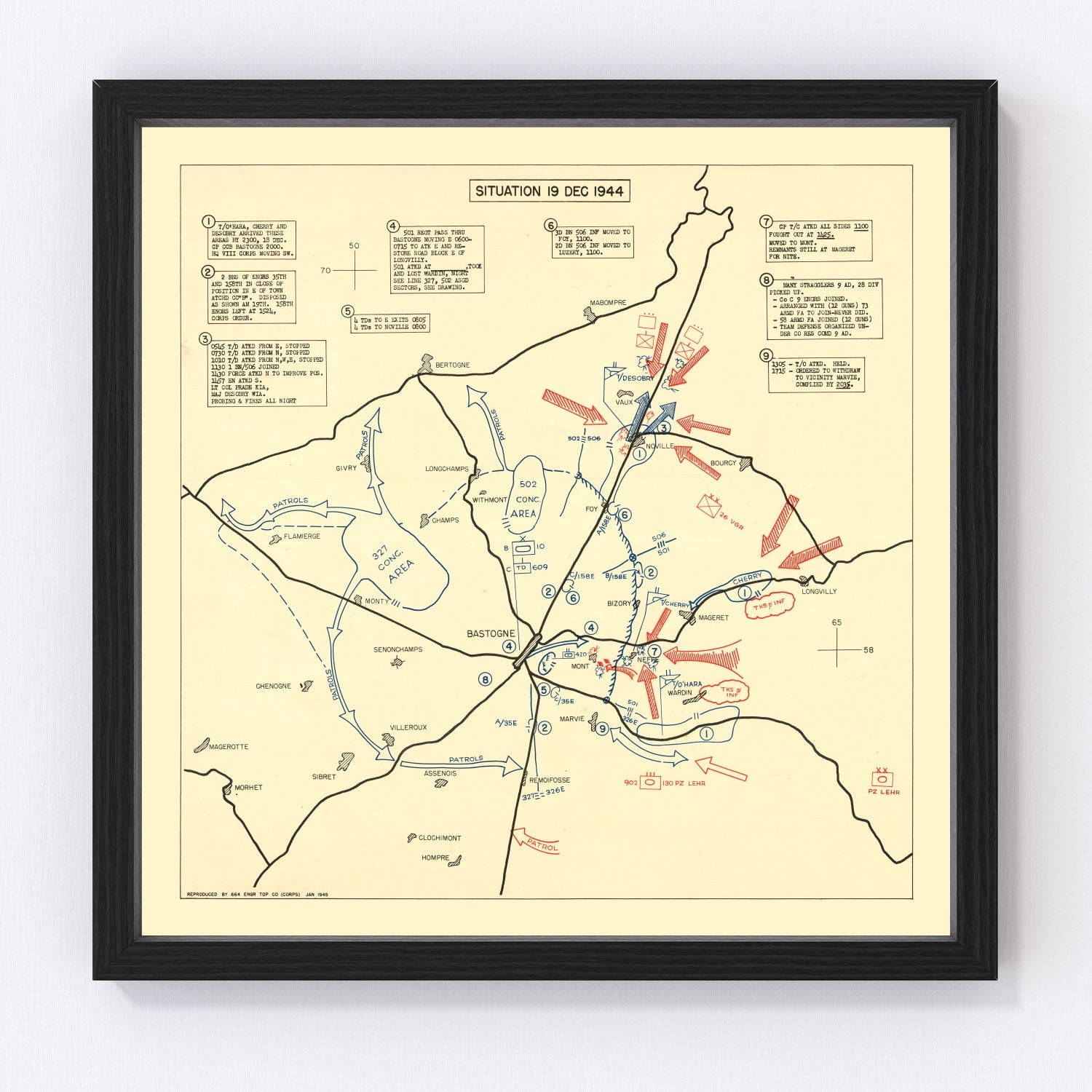 Vintage Battle of Bastogne Map 1944