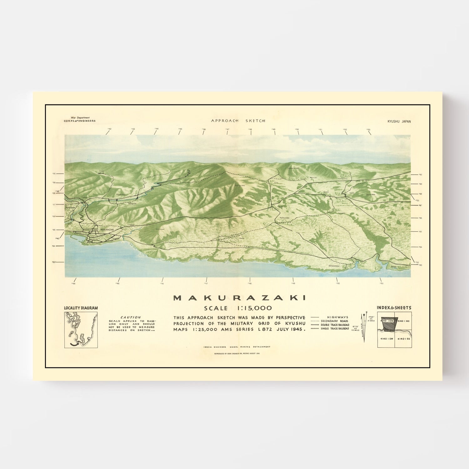 Vintage American Invasion of Japanese Islands WWII Map 1945