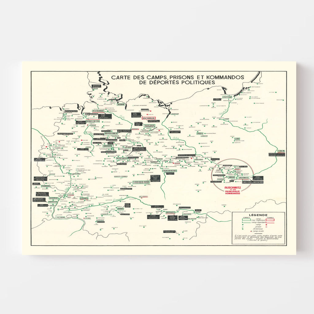 Vintage German Concentration Camps WWII Map 1946
