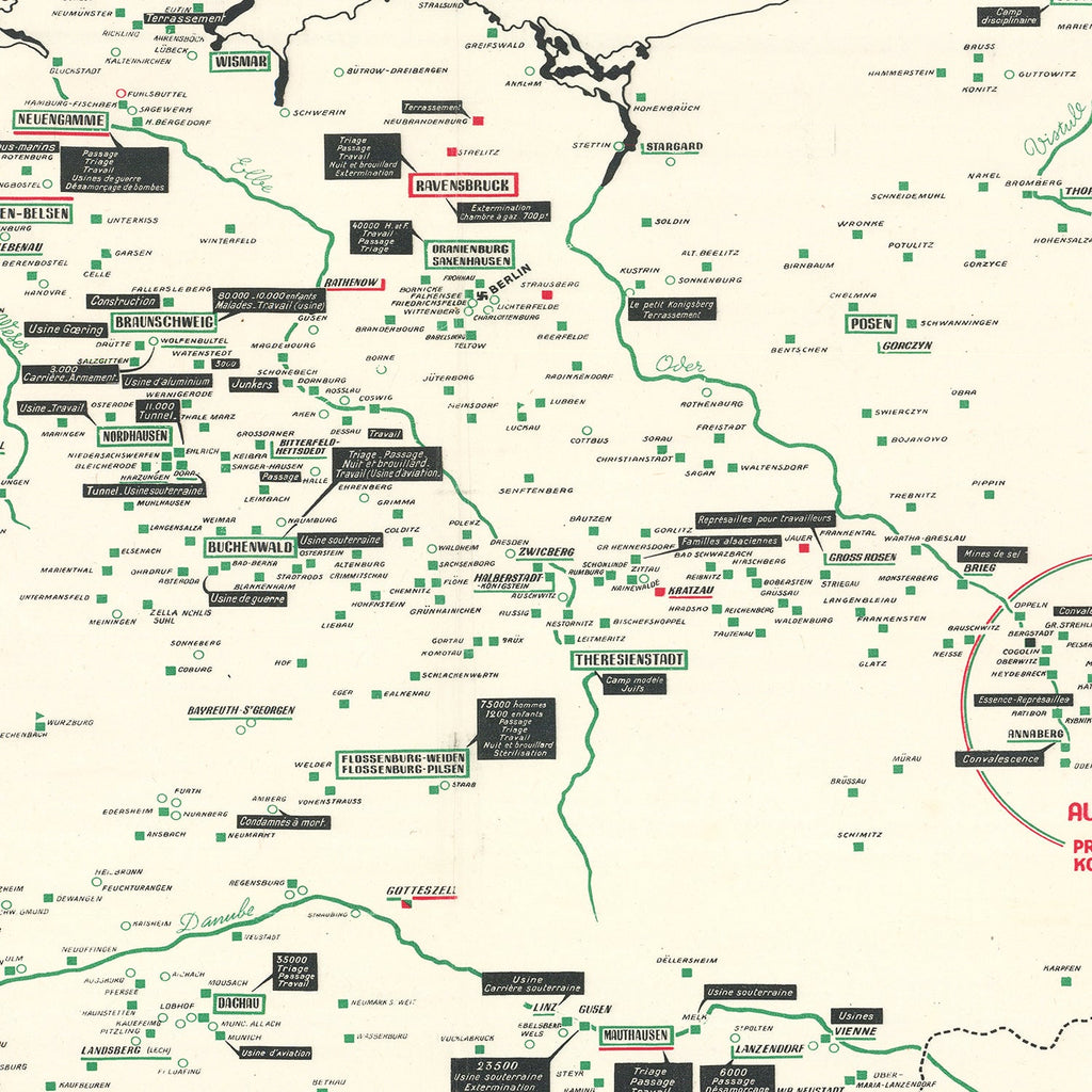Vintage German Concentration Camps WWII Map 1946
