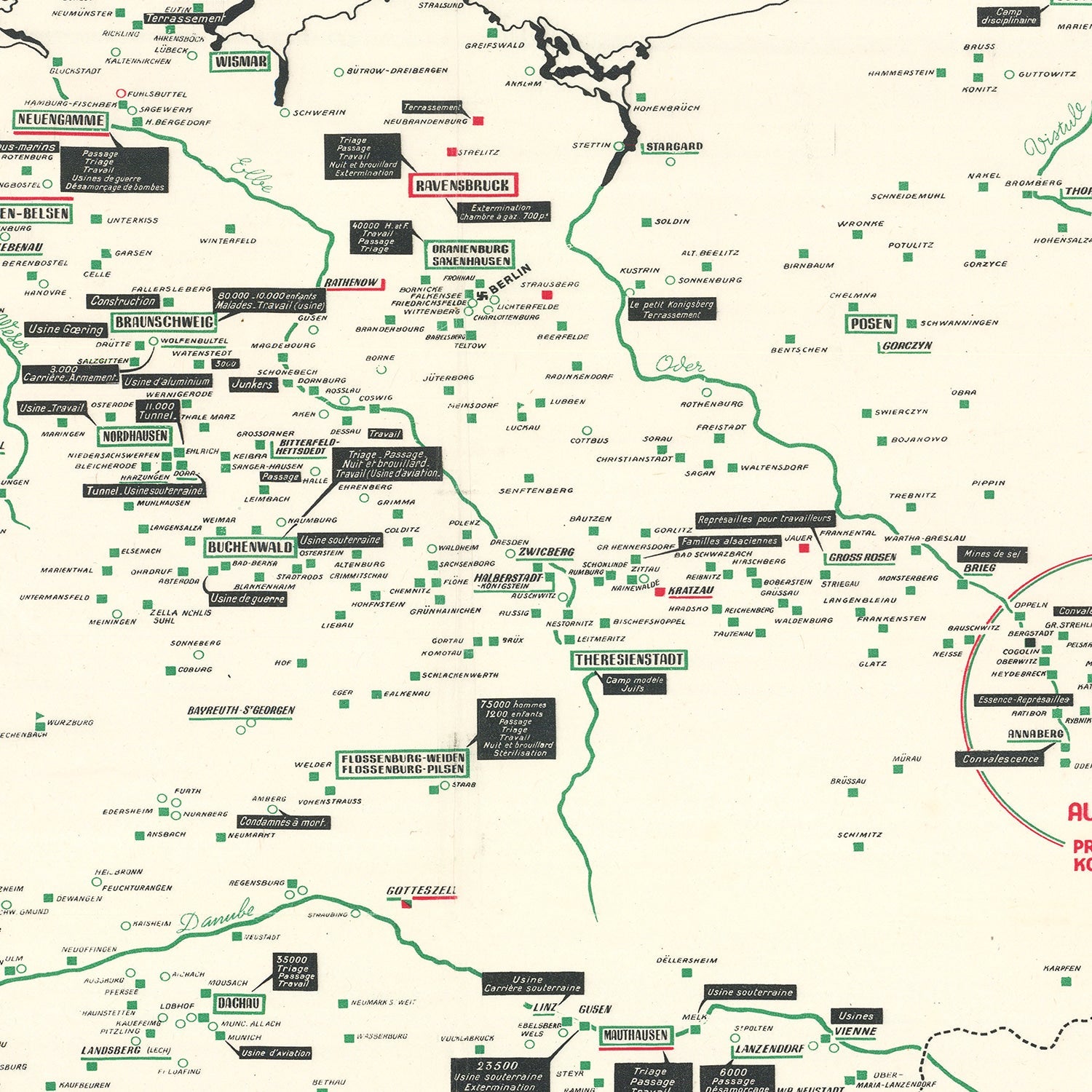 Vintage German Concentration Camps WWII Map 1946