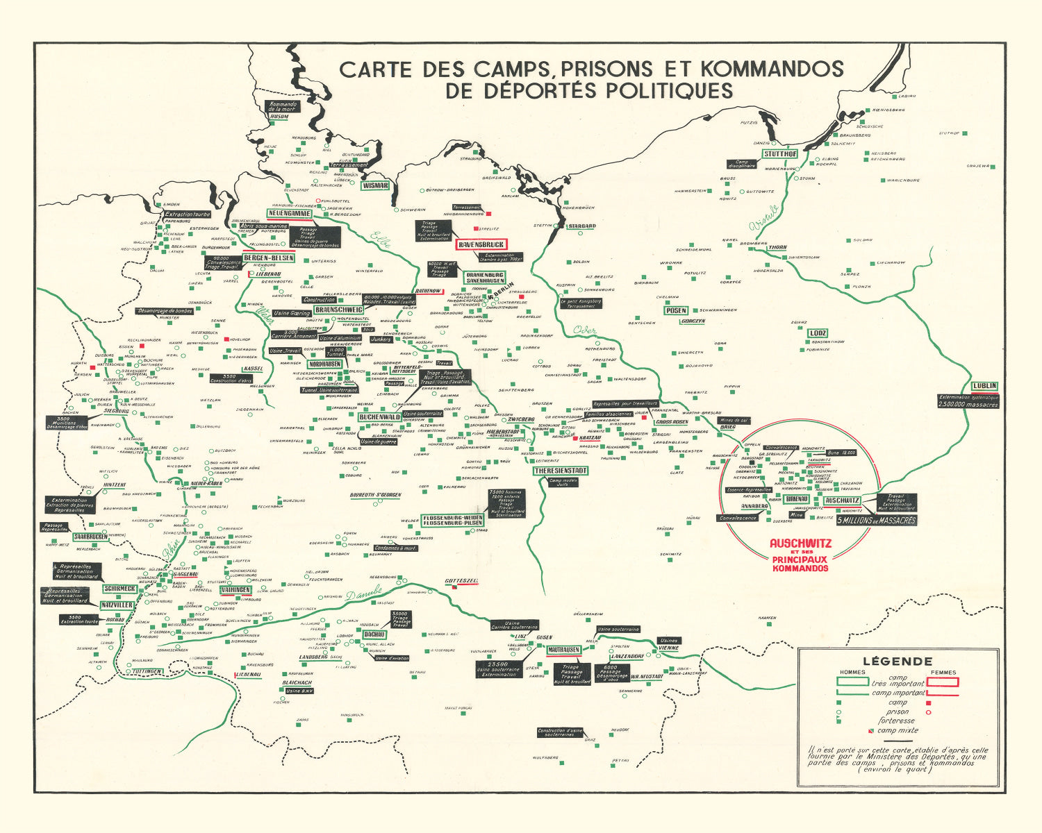 Vintage German Concentration Camps WWII Map 1946