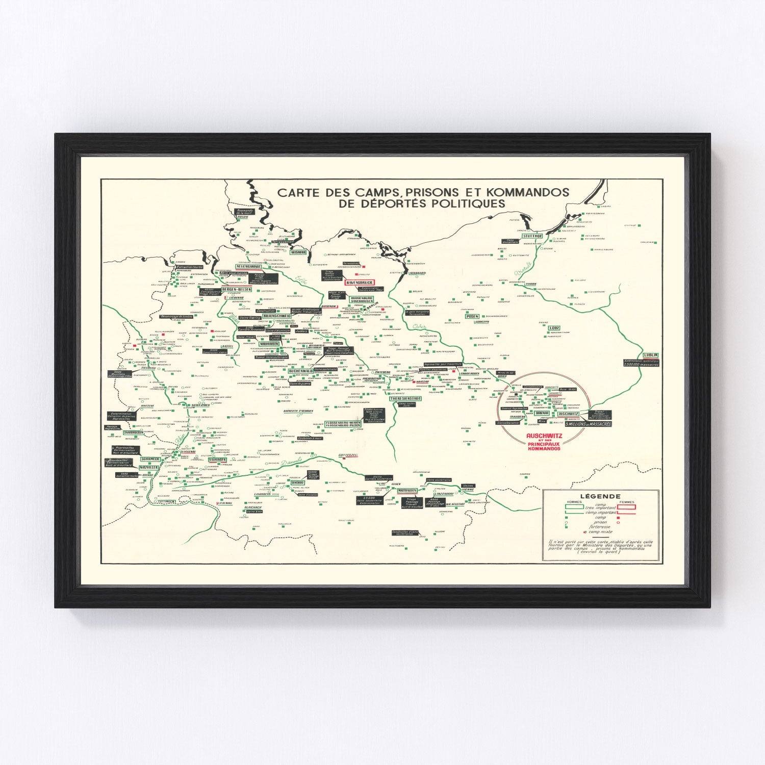 Vintage German Concentration Camps WWII Map 1946