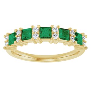 14K Yellow 1/5 CTW Natural Diamond and Natural Emerald Anniversary Band