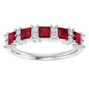 14K White 1/5 CTW Natural Diamond and Natural Ruby Anniversary Band