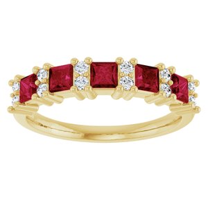14K Yellow 1/5 CTW Natural Diamond and Natural Ruby Anniversary Band
