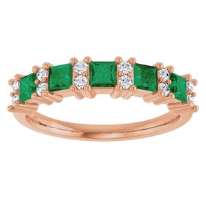 14K Rose 1/5 CTW Natural Diamond and Natural Emerald Anniversary Band