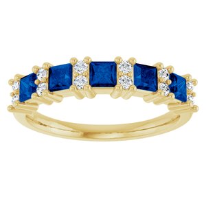 14K Yellow 1/5 CTW Natural Diamond and Natural Blue Sapphire Anniversary Band