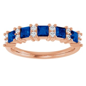 14K Rose 1/5 CTW Natural Diamond and Natural Blue Sapphire Anniversary Band