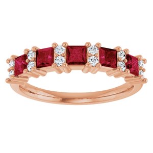 14K Rose 1/5 CTW Natural Diamond and Natural Ruby Anniversary Band