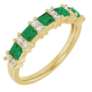 14K Yellow 1/5 CTW Natural Diamond and Natural Emerald Anniversary Band