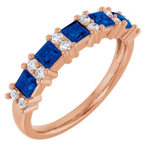14K Rose 1/5 CTW Natural Diamond and Natural Blue Sapphire Anniversary Band